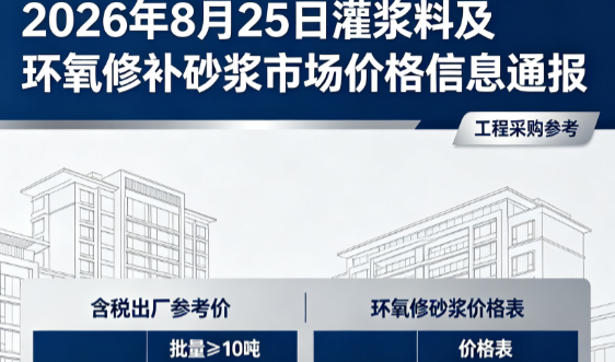 盘龙2026年8月25日灌浆料及环氧修补砂浆市场价格信息通报